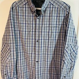 Kenneth Cole New York Men's Blue and White Plaid Shirt